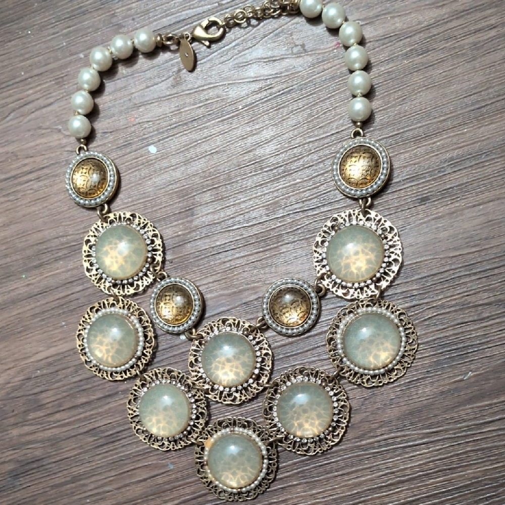 Chico's Gold and Cream Statement Necklace
